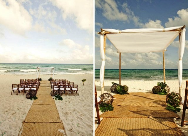 Bamboo Chuppah with white draping